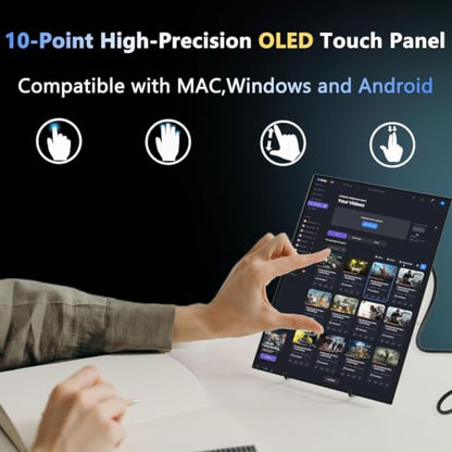 13.3" OLED Portable Touchscreen Monitor, 1080P HDR VESA 500 Nits, USB-C HDMI External Display with Stand (Vertical Monitor) & Speakers for Laptop PC Mac Android (No Touch for iPhone/iPad/Consoles)
