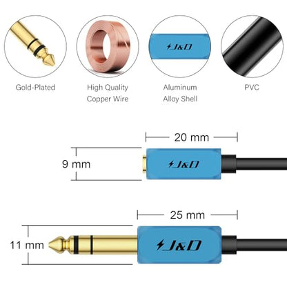 J&D 1/4 inch to 3.5 mm Headphone Adapter, 3.5 mm 1/8 inch TRS Female to 6.35 mm TRS Male Stereo Audio Extension Cable with Heavy Duty Aluminum Alloy Shell, 1 Feet - size: 1 Feet