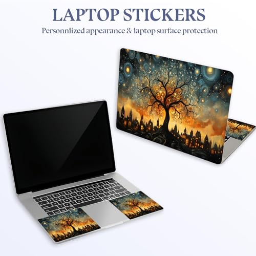 Universal Laptop Skin Sticker Decal,15.6 Inch Laptop Vinyl Cover for 13" 14" 15.6" Laptop,Scratch-Resistant Waterproof Protector Wrap,Reusable with Wrist Pads,Starry City Tree - color: Starry City Tree