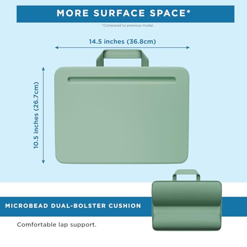 LAPGEAR Compact Lap Desk – Sage Green, Fits 14" Laptops | Microbead Cushion, Built-In Pencil Slot, Carry Handle, Fits Standard Letter-Size Paper (8.5" × 11") - color: Sage Green, size: 14″ Laptop (Compact)
