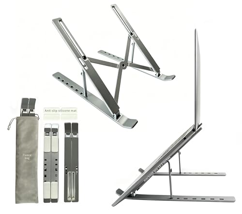 Desktop Laptop Stand, iPad Stand, Aluminum Alloy, Portable Foldable, 7 Level Adjustable, Ergonomic, Suitable for Laptops up to 18 Inches, Easily Put it in Bag and Use Anywhere - color: Full silicone Sliver