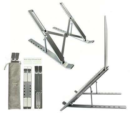 Desktop Laptop Stand, iPad Stand, Aluminum Alloy, Portable Foldable, 7 Level Adjustable, Ergonomic, Suitable for Laptops up to 18 Inches, Easily Put it in Bag and Use Anywhere - color: Full silicone Sliver