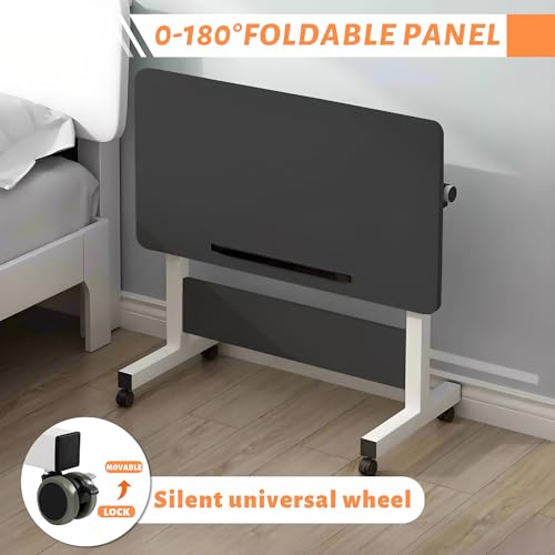 Rolling Desk Adjustable Height,Portable Laptop Desks,Small Standing Desk with Wheels for Home Office (31.50 * 15.75,Black) - color: Black