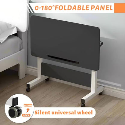 Rolling Desk Adjustable Height,Portable Laptop Desks,Small Standing Desk with Wheels for Home Office (31.50 * 15.75,Black) - color: Black