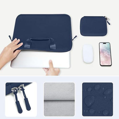 MOSISO Laptop Case 13.3 inch, 13-13.3 inch Laptop Sleeve Bag Compatible with MacBook Air/Pro 13 / Pro 14, HP Dell ASUS, Neoprene Carrying Computer Bag with Handle&Detachable Small Case, Navy Blue - color: Navy Blue, size: 13.3 inch
