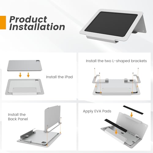 Tablet Desk Stand, All Metal 30° Ergonomic with Security Cable Lock for Office, POS Counter, Reception - Compatible with iPad 10th(10.9"), Pro 11", Air 4/5, Air 11"(M2/M3/M4), iPad 11"(A16) - color: White