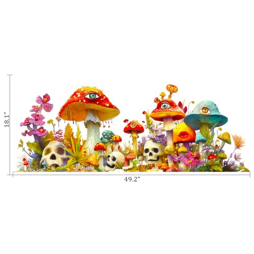 Trippy Mushroom Wall Decal Psychedelic Skull Floral Border Decor Sticker | Hippie Skull Wall Stickers, Peel and Stick Removable Flowers Vinyl Home Decor Art for Bedroom Living Room Classroom Office - style: Mushroom#3