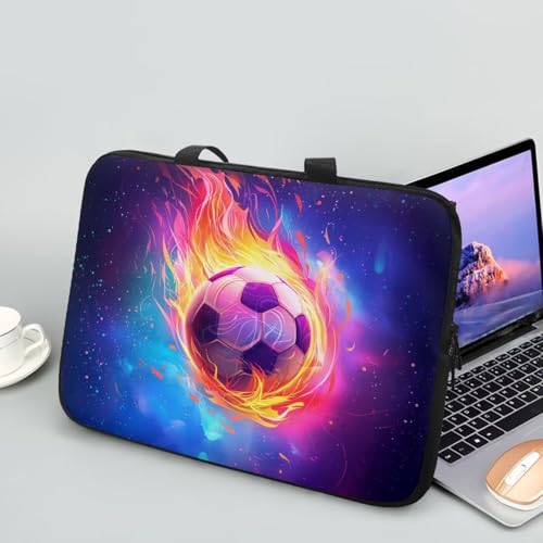 Fire Soccer Ball Laptop Sleeve Case for Women Men 17 Inch Laptop Protector with Multiple Uses Lightweight Computer Sleeve Tablet Bag Laptop Carrying Case Gifts for Boys, Galaxy Space - color: Fire Soccer Ball Galaxy, size: 17 inch