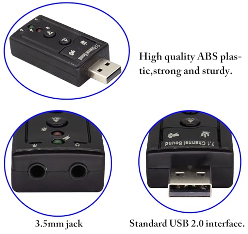 Hi-Speed USB 2.0 7.1-Channel Virtual USB 3D Stereo Audio Adapter External Sound Card with 3.5 mm Audio and Microphone Ports, Internal Amplifier and Volume Controls - color: led