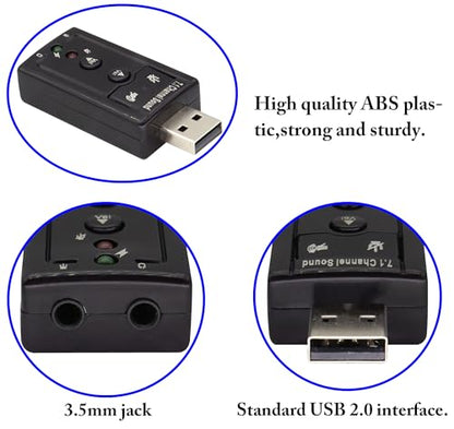 Hi-Speed USB 2.0 7.1-Channel Virtual USB 3D Stereo Audio Adapter External Sound Card with 3.5 mm Audio and Microphone Ports, Internal Amplifier and Volume Controls - color: led