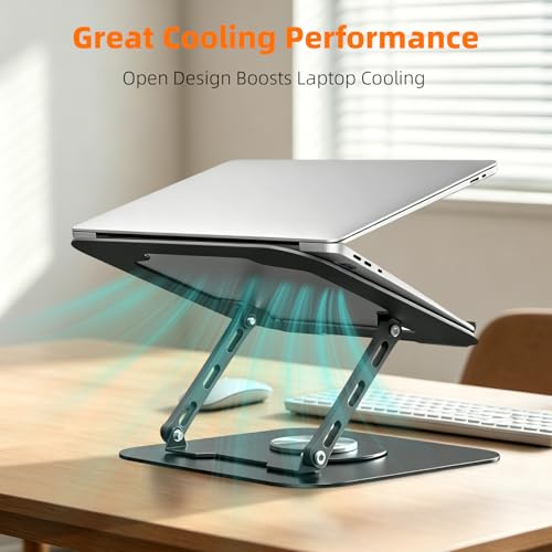 Adjustable Laptop Stand for Desk, Laptop Riser with 360 Rotating Base, Ergonomic Laptop Holder for Desk, Foldable Portable for Office & Home Compatible with MacBook Air Pro, Dell, HP (10-17.3'')