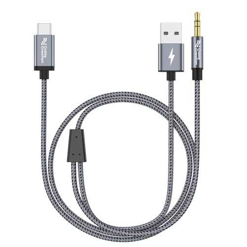 CableCreation USB C to 3.5mm Audio Cable with USB Charging Cable, Car Aux Cable, Type C to Aux Jack Headphone Car Stereo with 18W Charge for iPhone 16 15 Pro Max Plus, Galaxy S24/S23+, Pixel 9/8/7+ - style: USB C+3.5mm Audio+USB C Charging (Grey)