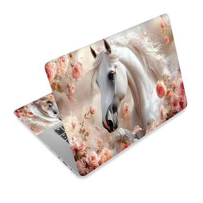 Universal Laptop Skin Sticker Decal,15.6 Inch Laptop Vinyl Cover for 13" 14" 15.6" Laptop,Scratch-Resistant Waterproof Protector Wrap,Reusable with Wrist Pads,Rose White Stallion - color: Rose White Stallion