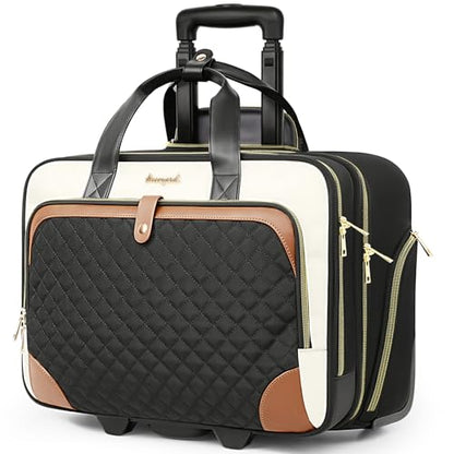 Arcoyard Rolling Laptop Bag, Large Rolling Briefcase for Women with Waterproof Pocket, 17.3 Inch Computer Bag Laptop Case with Wheels, Roller Work Bag for Office Travel Business Teacher, Beige Brown