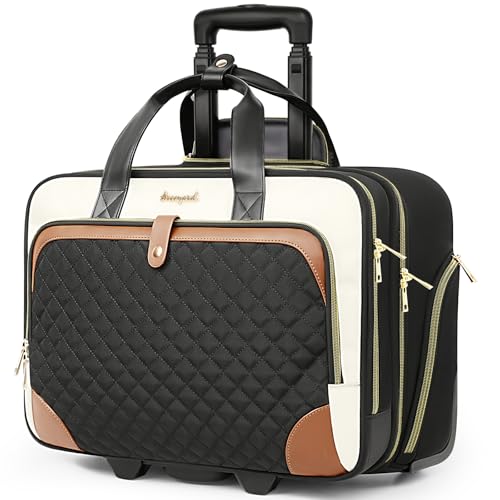 Arcoyard Rolling Laptop Bag, Large Rolling Briefcase for Women with Waterproof Pocket, 17.3 Inch Computer Bag Laptop Case with Wheels, Roller Work Bag for Office Travel Business Teacher, Beige Brown