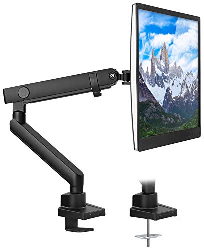 Mount-It! Single Monitor Arm Desk Mount for 24-32 Inch Computer Monitor, Full Motion Aluminum Mount, VESA 75x75 100x100, Holds up to 17.6 lbs, Cable Management, C-Clamp and Grommet Base, Black