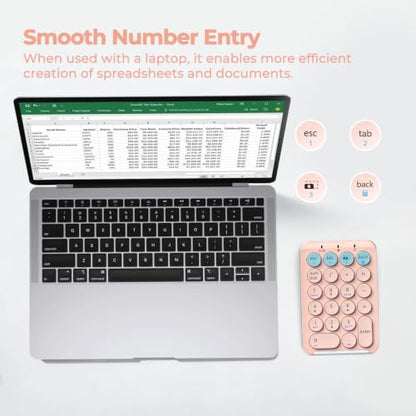 iClever Bluetooth Number Pad, 22 Keys Wireless Numeric Keypad, Rechargeable Mini Portable Numpad with Custom Stickers, Financial Accounting, Data Entry, Compatible with Laptop, Mac, Surface Pro, PC - color: Pink