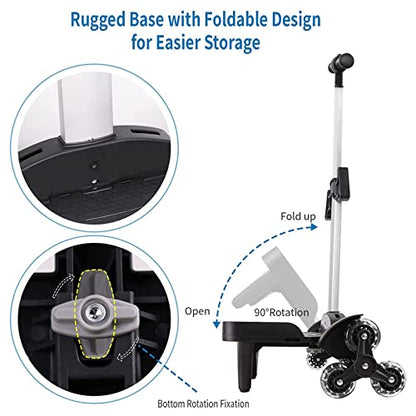 Backpack Trolley, Wheeled Trolley Aluminium Alloy Foldable Hand Cart with Border Base 6 Wheels Rolling Luggage Carts for Kids Teens Adult School Travel (6 Wheels with Edge Guard) - color: 6 Wheels With Edge Guard