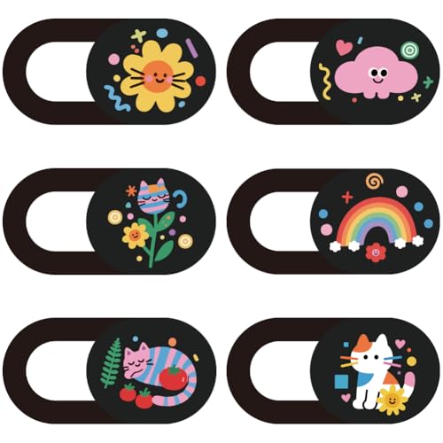 6Pcs 6 Styles Camera Cover Slide Cute 0.04 Inch Privacy Guard Accessories, Thin Camera Privacy Blocker Flowers Cat Cloud Rainbow Pattern for Laptop Desktop Computer Tablet Notebook Home Use - color: Mixed Shapes