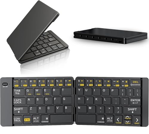PopBloom Foldable Bluetooth Keyboard - Portable Keyboard, Rechargeable Full Size Ultra Slim Compatible iOS Android Windows Smartphone Tablet and Laptop (Only Keyboard) - color: Jazz Yellow-Black Keyboard, No Bag