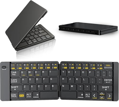 PopBloom Foldable Bluetooth Keyboard - Portable Keyboard, Rechargeable Full Size Ultra Slim Compatible iOS Android Windows Smartphone Tablet and Laptop (Only Keyboard) - color: Jazz Yellow-Black Keyboard, No Bag