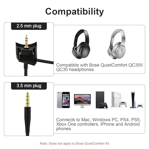 QC35 Boom Mic with 3.5mm Headphone Splitter Compatible with Bose QuietComfort 35 II (QC35 II) & QuietComfort 35 (QC35) Headphones, Boom Microphone Cable for PC, Laptop, PS4, PS5, Xbox One, 4ft