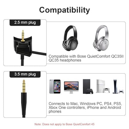 QC35 Boom Mic with 3.5mm Headphone Splitter Compatible with Bose QuietComfort 35 II (QC35 II) & QuietComfort 35 (QC35) Headphones, Boom Microphone Cable for PC, Laptop, PS4, PS5, Xbox One, 4ft