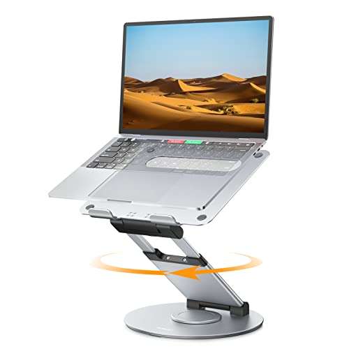 Nulaxy Telescopic 360 Rotating Laptop Stand for Desk Adjustable Height Swivel Pull Out Design Ergonomic Laptop Riser Fits All 10-17" Laptops Computer MacBook, Silver - color: B-Silver