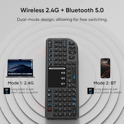 T808 Mini Wireless Keyboard,Upgraded Multi-Touch Touchpad | DPI Adjustment,2.4G+BT,rechargeable,laser pointer,7-color backlight,perfect for travel,office,and home use