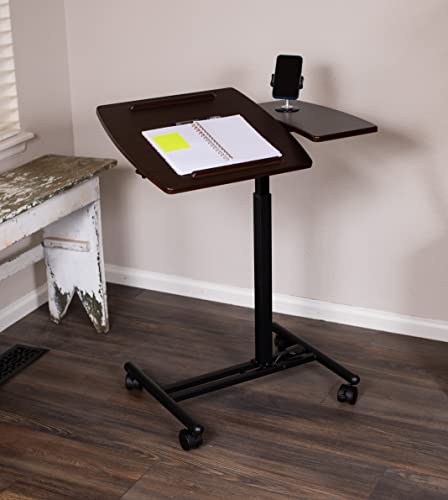 BIRDROCK HOME Adjustable Mobile Laptop Stand - Brown - Portable Rolling Standing Desk - Computer Stands - Four Wheels - Overbed or Bedside Table - color: Brown