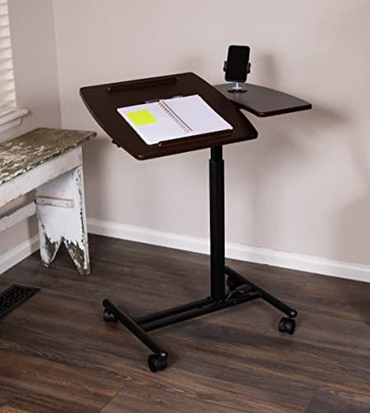 BIRDROCK HOME Adjustable Mobile Laptop Stand - Brown - Portable Rolling Standing Desk - Computer Stands - Four Wheels - Overbed or Bedside Table - color: Brown