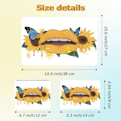 Universal Laptop Skin Sticker with 2 Wrist Pad Decals, 3-Piece Removable Vinyl Laptop Cover, Yellow Lip Sunflower Waterproof Anti-Scratch, Easy-Trim Fit for 13.3" 14" 15.6" Laptops - color: Yellow Lip Sunflower