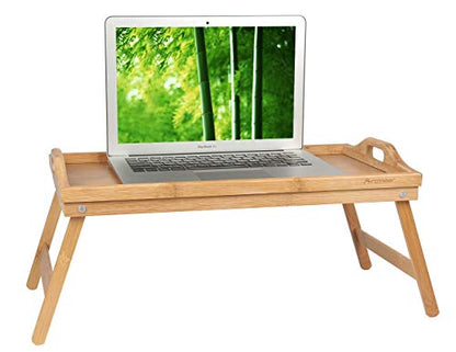 Bed Tray Table with Folding Legs,Serving Breakfast in Bed or Use As a TV Table, Laptop Computer Tray, Snack Tray - color: Beige-large