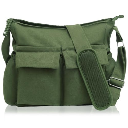 High Density Canvas Messenger Bag for Men/Women, 15” Large Crossbody Shoulder Bag Tote Bag for College/Travel/Work Daily Use | High Density Canvas - color: Green