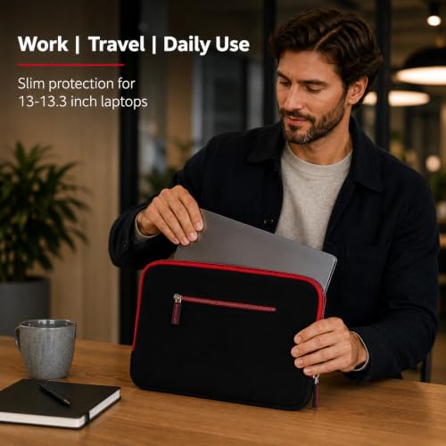 13 Inch Laptop Sleeve Neoprene Padded Case for Work and Commute - Red - color: Red