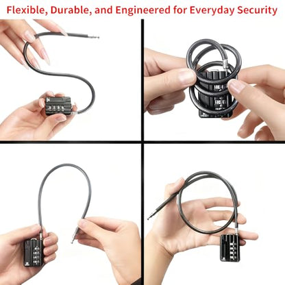 RESET-201 4-Digit Cable Padlock, 7 in 18cm 5mm Cable, 2 Pack | 7 in 18cm 5mm flexible steel cable for lockers, bags, toolboxes, and everyday light-duty secondary locking. - size: 18cm(7.1 inch)Cable