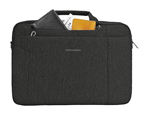 KROSER Laptop Bag 15.6 Inch Briefcase Shoulder Bag Water Repellent Laptop Bag Bussiness Carrying Handbag | Built-in luggage strap & TSA friendly, multi compartments, suitable for business, office, travel, men and women - color: Black