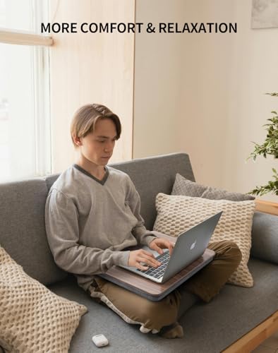 ZEAPTAC Portable Lap Laptop Desk with Pillow Cushion, Fits up to 15.6 inch Laptop, Lap Stand for Bed & Couch & Carpet, Book Tablet/Drawing Board/Computer Laptop Stand - Dark Brown Wood - color: Dark Brown Wood