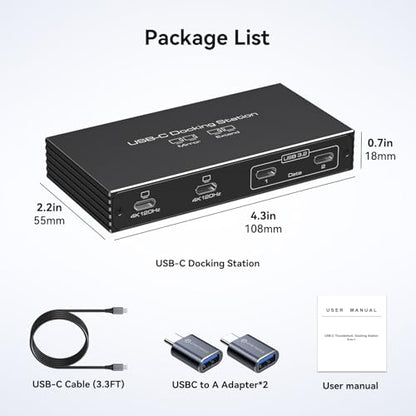 TJCXELE 4K120Hz USB C Splitter Dual Monitor Thunderbolt Docking Station 6-in-1 Dual USB C Monitor 100W PD, 10Gbps USBC Data Ports USBC Splitter 1 in 4 Out for Dell/HP/MacBook and Other Laptops