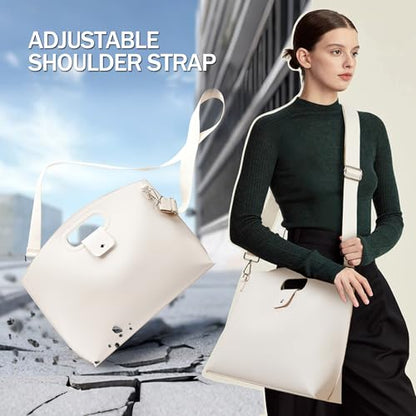 KALIDI Messenger Bag 16 Inch Slim Laptop Vegan Leather Briefcase Crossbody Tote for 15.6" Notebook Business Work Office Bag - color: Beige