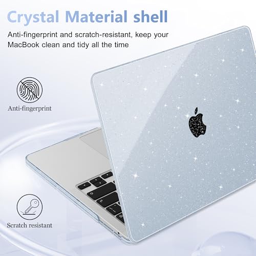 May Chen Compatible with MacBook Pro 13 inch Case 2022 2021 2020 Release Model A2338 M2 M1 A2251 A2289, Hard Shell Case with Keyboard Cover for MacBook Pro 13 Touch Bar Fits Touch ID, Blue Glitter - color: Blue Glitter