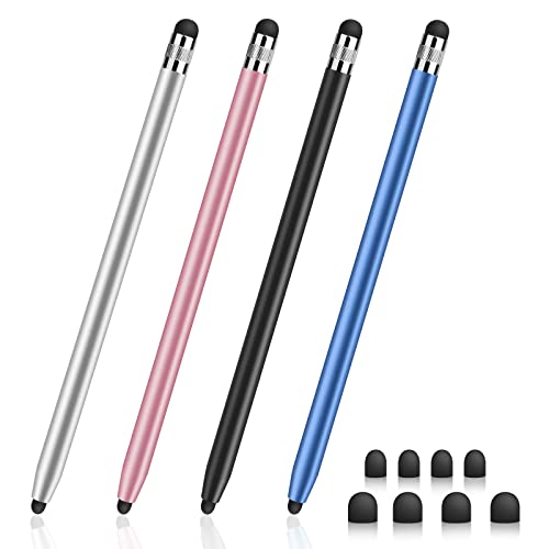 DIGIROOT 4 PCS Universal Stylus, 2-in-1 Stylus Pen for Touchscreen | Metal Barrel, High Sensitivity & Precision, Stylist Pens for All Touch Screens-iPad/iPhone/Samsung/Switch/Android - color: Silver&Rosegold&Black&Blue
