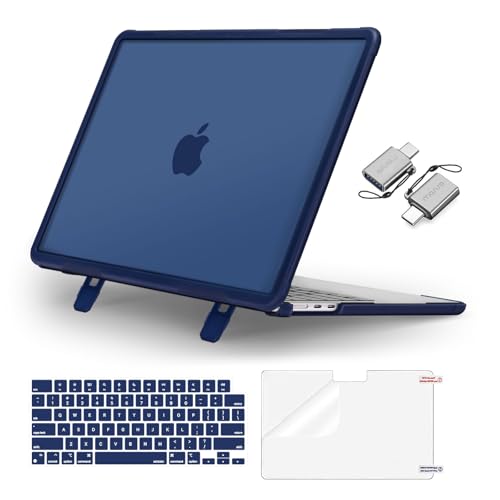 MOSISO Compatible with MacBook Air 13 inch Case M5 M4 M3 M2, Navy Blue | 4 in 1 Kit Anti-Crack Hard Shell with Kickstand for MacBook Air 13.6 inch Case 2026-2022 A3449 A3240 A3113 A2681 - color: Navy Blue