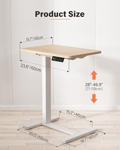 FiCiHi Electric Overbed Table, Adjustable Height Bedside Desk with Hidden Wheels, Rolling Sit-Stand Laptop Table for Bed, Couch, Sofa, Home Office & Hospital Use, (24" x 16", Maple) - color: Maple, size: 24 x 16"