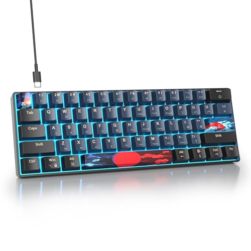 Portable 60% Mechanical Gaming Keyboard, Red Switch LED Backlit, 61 Keys Mini Black Blue, USB Wired for Windows Mac Laptop PC (61 Blue Samurai) - color: 61 Blue Samurai/Red Switch