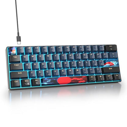 Portable 60% Mechanical Gaming Keyboard, Red Switch LED Backlit, 61 Keys Mini Black Blue, USB Wired for Windows Mac Laptop PC (61 Blue Samurai) - color: 61 Blue Samurai/Red Switch