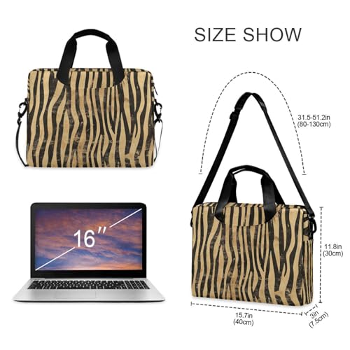 Laptop Carrying Case with Zipper Portable Crossbody Messenger with Handle and Shoulder Strap 15 6 inch Case Zipper Boho Vintage Simplified zebras Stripes