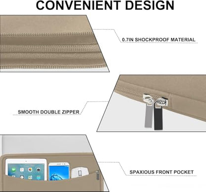 Laptop Case Sleeve 15.6 inch, Shockproof Protective Briefcase Carrying Computer Cover Bag with Accessory Pocket, Laptop Bag Compatible with MacBook, HP, Dell, Lenovo, Asus, Khaki - color: Khaki, size: 15.6 inch