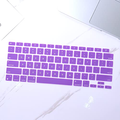 Batianda Ultra Thin Silicone Keyboard Cover for New MacBook Air 13 Inch 2020 2021 M1 Chip Model A2337 (with Touch ID & Retina Display) Waterproof and Dustproof Durable Laptop Protector, Purple - color: Purple