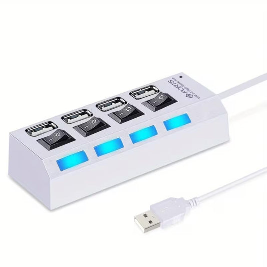 4 Port USB Hub, USB 2.0 Hub with Independent Power Switches & LED Indicators, Portable USB Splitter Expander for Laptop, PC, Computer - color: White